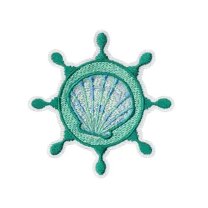 Green blue helm shell embroidery patch iron on badge nautical marine theme DIY decor