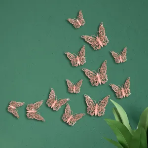 pegatinas de pared de mariposa hueca 3d oro rosa decoración de pared vista detallada arte
