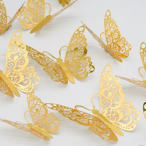 Adhesivos de Pared de Mariposa Hueca 3D Oro Plata Oro Rosa Negro Calcomanías de Mariposa Para Hogar Sala de Estar Decoración de Pared