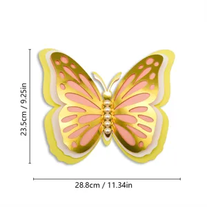 3D layered butterfly wall sticker detail showing size and multi-layer hollow design structure.