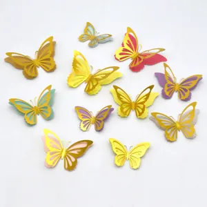 3D doppio strato cavo farfalla adesivi murali metallici festa decorazione decalcomanie