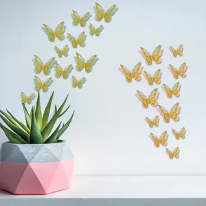 Vista dettagliata adesivi murali farfalla cava 3D, decorazione doppia per feste.