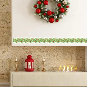 Christmas 3D pine vine wall sticker border for living room holiday home decor detail shot.