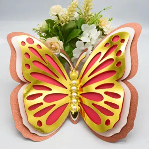 3D Multi-Layer Butterfly Wall Sticker Gold Hollow Party Wedding Home Decor Backdrop Ornament