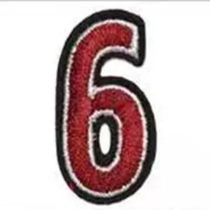Embroidered number six patch iron on red black border DIY clothing accessory badge appliques