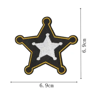Embroidered sheriff star patch clothing accessory DIY iron-on badge appliques 6.9cm