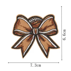 Brown football bow embroidery patch iron on clothing decorative applique badge 7.3x6.6cm