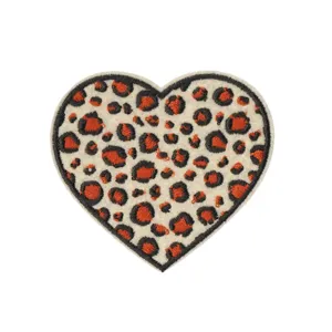 Leopard print heart embroidery patch iron on clothing badge DIY decorative applique