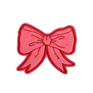 Parche bordado de lazo rosa para decoración de ropa, bolsos y sombreros, insignia bordada.