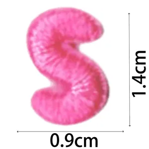 Pink letter S embroidery patch detail shot showing product size and exquisite texture.