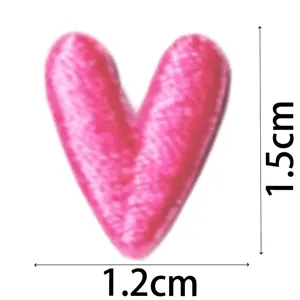 Close-up detail of a cute pink heart embroidery patch with precise dimensions 1.2x1.5cm.