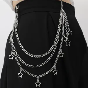 Cadena de Pantalón de Pentagrama Multicapa Hip Hop Cadena de Tasa de Metal Estrella Hueca Joyería de Moda Para Mujeres Hombres