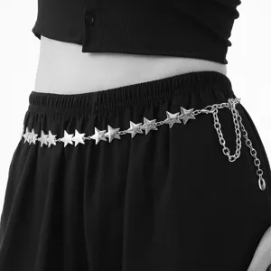 Silver star waist chain for women, chic metal star pants chain decorative body jewelry.