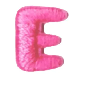 Pink chenille letter E embroidered patch, cute DIY clothing accessory for apparel decoration.