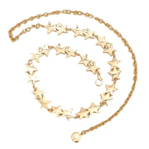 Gold star chain belt for women, fashionable metal waist chain, dress decorative accessories.