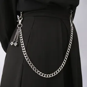 Punk Street Style Metal Pants Chain Hip Hop Unisex Waist Chain With Dice Pendant Silver Fashion Accessories
