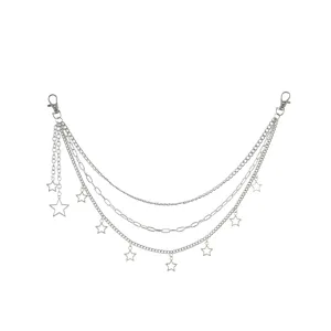 Cadena de pantalon estrella multicapa plata metal cintura hip hop joya accesorio