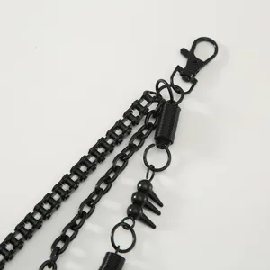 Catena pantaloni punk nera multistrato stile gotico accessorio metallo alla moda top.