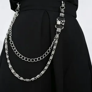 Punk Retro Gothic Skull Metal Pants Chain Double Layer Waist Chain Jeans Trousers Chain Hip Hop Streetwear Accessories