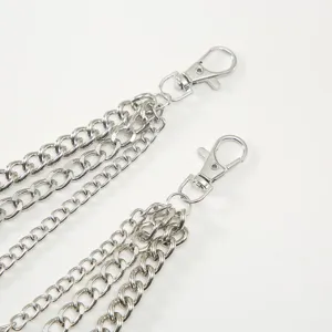 Multi layer punk metal pants chain hip hop style waist chain body jewelry close up detail view