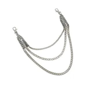Multi-layer punk waist chain for women and men, hip-hop silver metal pants chain decor.