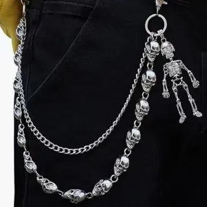 Punk Stil doppelte Schicht Hose Kette mit Metallschädeln und Skelett Anhänger für coole Mode.