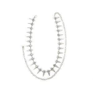 Punk rivet spike waist chain silver metal rhinestone multi layer jeans belt body jewelry accessory