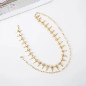 Gold punk spike waist chain, metal bullet gothic body chain fashion jeans belt for women.
