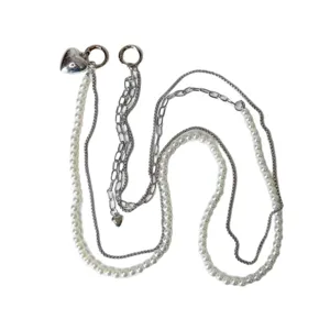 Pearl and heart metal crossbody chain strap multi-layer bag accessory stylish design