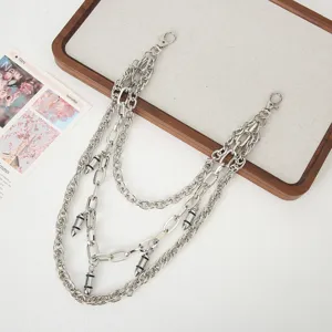 Multi-layer metal pants chain hip-hop bullet pendant street style silver decorative chain detail
