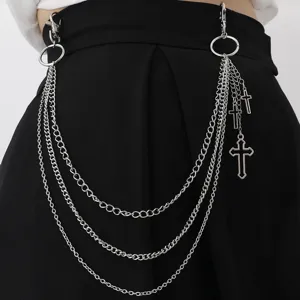 Punk Multi-Layer Cross Pants Chain Hip Hop Style Metal Waist Chain Fashion Body Jewelry Accessories For Women And Men
