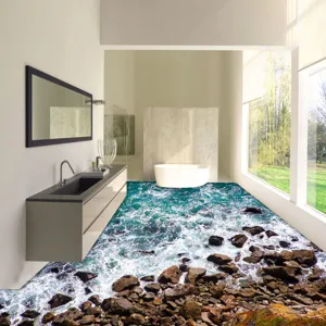 3D ocean wave rock floor sticker waterproof anti-slip self-adhesive wallpaper for bathroom home decor