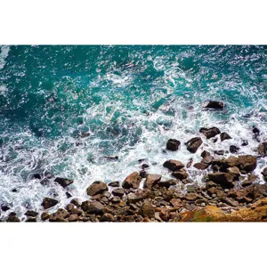 Close-up detail of wave and rock pattern floor sticker, clear texture for home wall decoration.