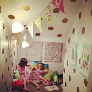 Nordic style gold dot wall stickers for kids room decoration, removable vinyl decals detail.