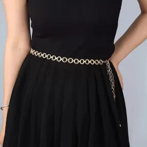 Goldfarbene Metall Taillenkette mit verbundenen Ringen für modische Damenkleider Hosen.