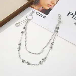 Retro punk skull pants chain double layer metal wallet chain hip hop streetwear accessories