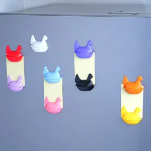 Colorful 3D chicken fridge magnets with magnetic backing, creative cute hen decor for kitchen.