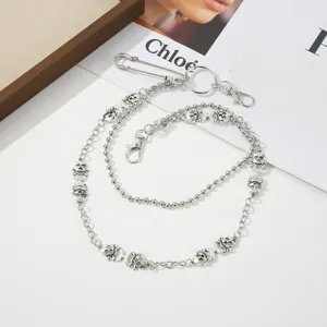 Retro punk skull pants chain silver metal hip hop trousers chain with safety pin for men