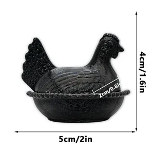 3D printed black hen figurine container with nest base, creative animal desk decor item detail.