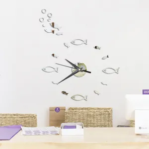 Acrylic Wall Clock Modern Design DIY Mirror Wall Sticker Little Fish Silent Clock For Living Room Bedroom Home Decor