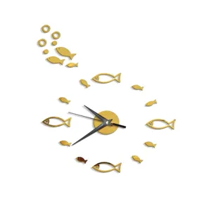 Creative acrylic fish wall clock mirror surface decorative wall sticker clock details