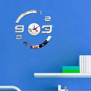 Modern acrylic mirror wall clock DIY 3D number sticker for living room home decor item.