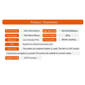 Tableau detaille des parametres et specifications du produit pour autocollants d'escalier.