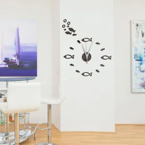 Creative fish acrylic wall clock modern DIY mirror sticker clock for living room bedroom decor