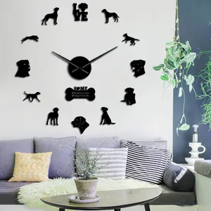 Acrylic 3D mirror wall clock featuring Rhodesian Ridgeback dog silhouettes for home living room decor.