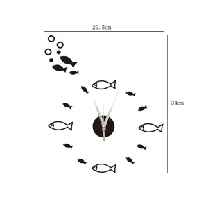Creative acrylic fish wall clock DIY mirror wall sticker for bedroom and living room decor.