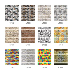 Vue détaillée de stickers d'escalier imperméables 3D avec divers motifs et textures variés.