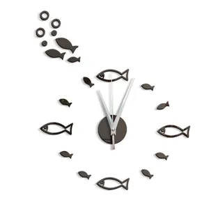 Acrylic mirror wall clock with creative fish design, modern silent decorative clock for living room.