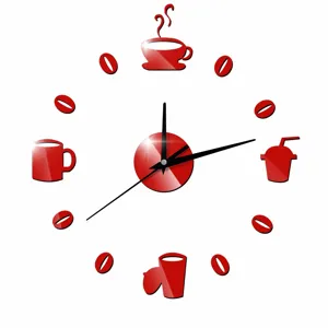 Modern DIY coffee wall clock mirror sticker for kitchen and living room silent decor