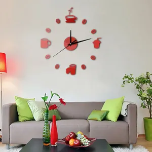 Modern DIY acrylic coffee wall clock silent design home living room decor 3D wall sticker